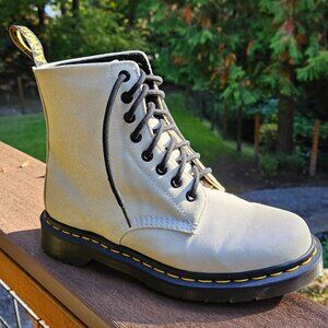 White iridescent Pascal Glitter Dr. Martens, new without tags, US womens size 8